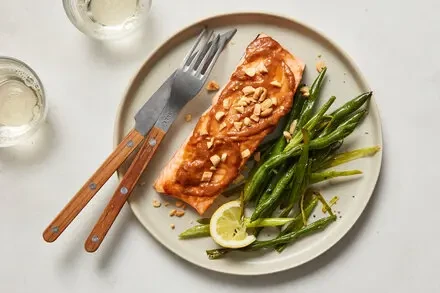 Peanut Butter-Glazed Salmon with Crisp-Tender Green Beans